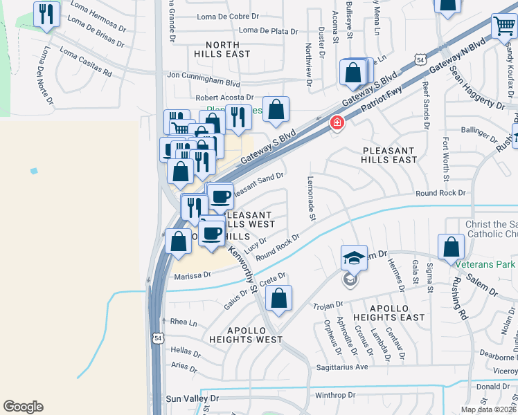 map of restaurants, bars, coffee shops, grocery stores, and more near 4713 Harvest Lane in El Paso