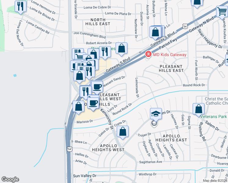 map of restaurants, bars, coffee shops, grocery stores, and more near 4713 Harvest Lane in El Paso