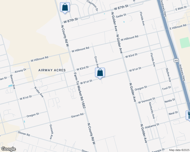 map of restaurants, bars, coffee shops, grocery stores, and more near 800 W 81st St in Odessa