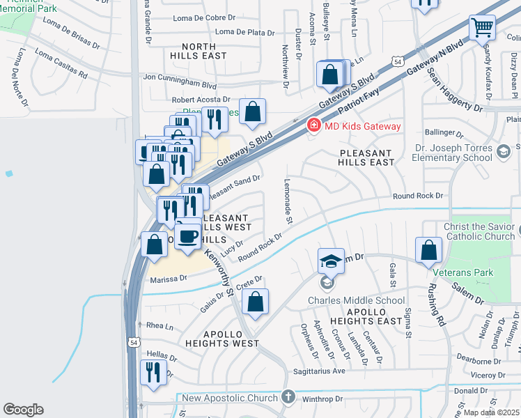 map of restaurants, bars, coffee shops, grocery stores, and more near 4736 Harvest Lane in El Paso