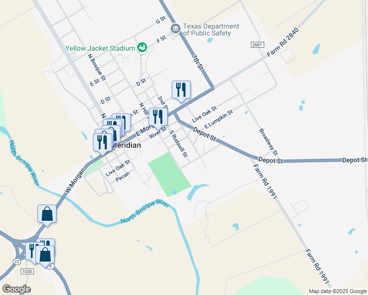 map of restaurants, bars, coffee shops, grocery stores, and more near 407 South Rudasill Street in Meridian