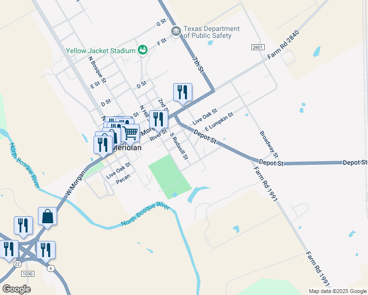 map of restaurants, bars, coffee shops, grocery stores, and more near 407 South Rudasill Street in Meridian