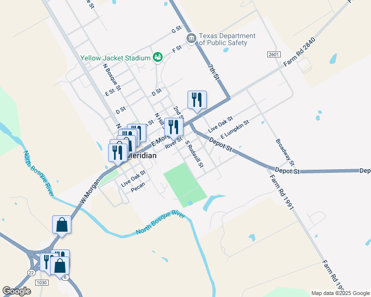 map of restaurants, bars, coffee shops, grocery stores, and more near 407 South Hill Street in Meridian