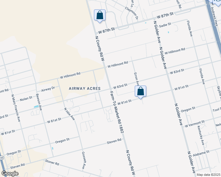 map of restaurants, bars, coffee shops, grocery stores, and more near 8300 Farm-To-Market Road 1882 in Odessa