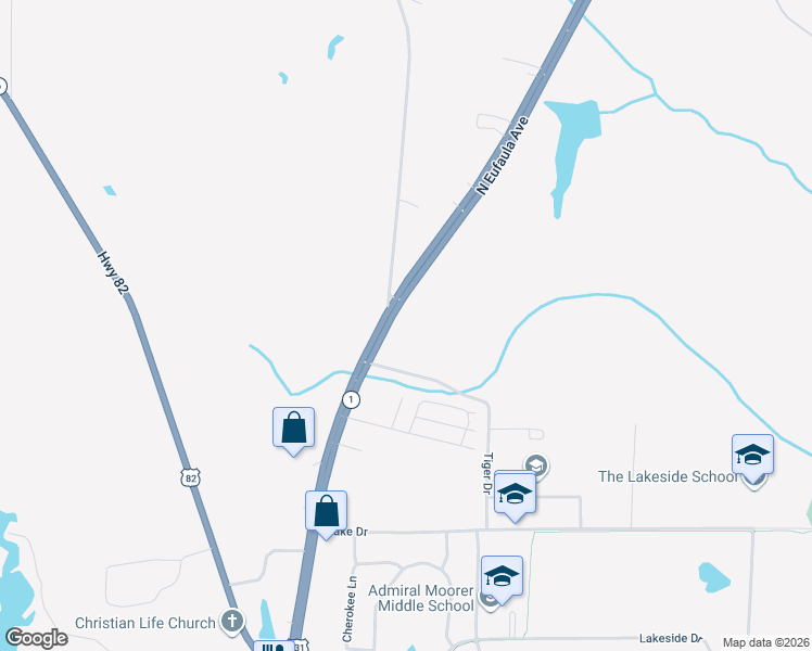 map of restaurants, bars, coffee shops, grocery stores, and more near 1312-1319 North Eufaula Avenue in Eufaula