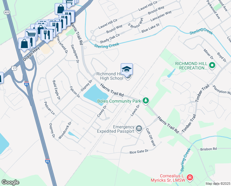 map of restaurants, bars, coffee shops, grocery stores, and more near 665 Harris Trail Road in Richmond Hill