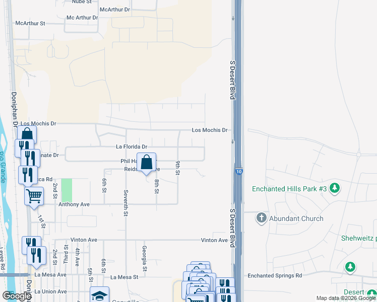 map of restaurants, bars, coffee shops, grocery stores, and more near 812 La Florida Drive in Canutillo