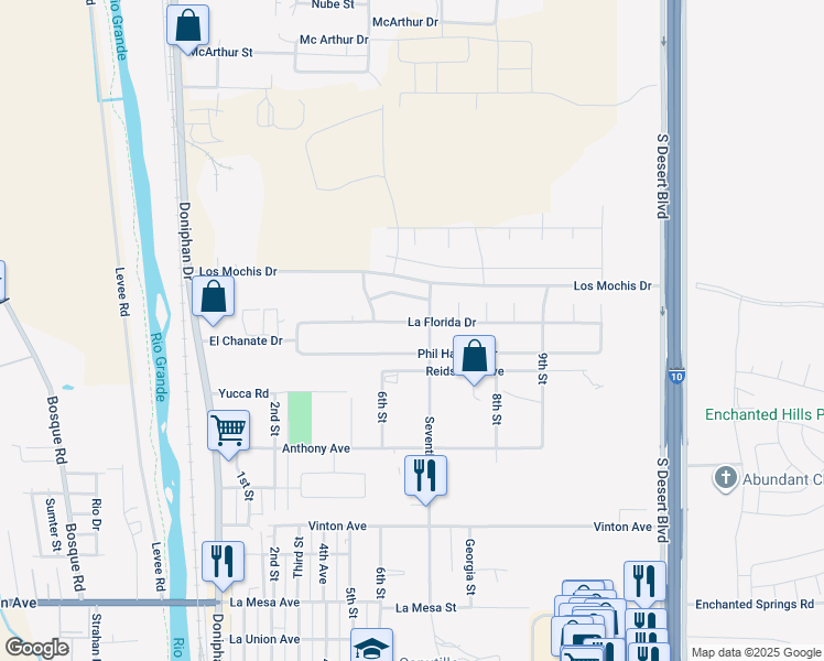 map of restaurants, bars, coffee shops, grocery stores, and more near 516 La Florida Drive in Canutillo