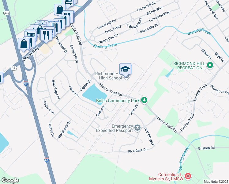 map of restaurants, bars, coffee shops, grocery stores, and more near 665 Harris Trail Road in Richmond Hill