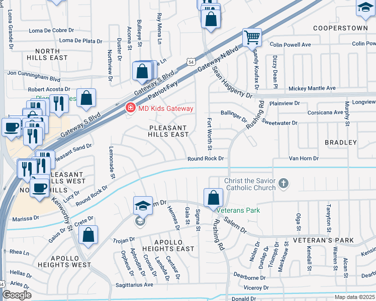 map of restaurants, bars, coffee shops, grocery stores, and more near 5050 Red Sands Court in El Paso