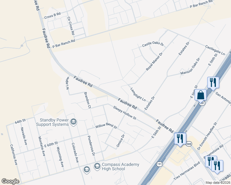 map of restaurants, bars, coffee shops, grocery stores, and more near Yukon Road in Odessa