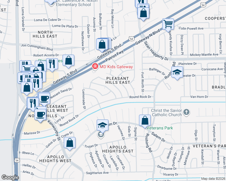 map of restaurants, bars, coffee shops, grocery stores, and more near 10720 Sugarland Drive in El Paso
