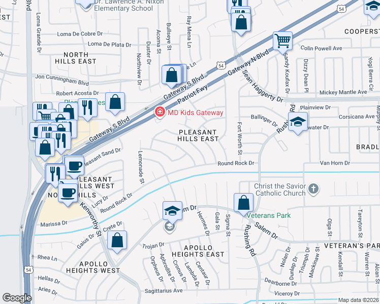 map of restaurants, bars, coffee shops, grocery stores, and more near 10720 Sugarland Drive in El Paso