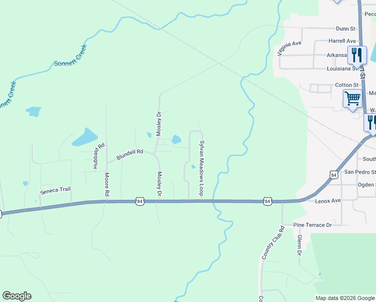 map of restaurants, bars, coffee shops, grocery stores, and more near 364 Sylvan Meadows Loop in Winnfield