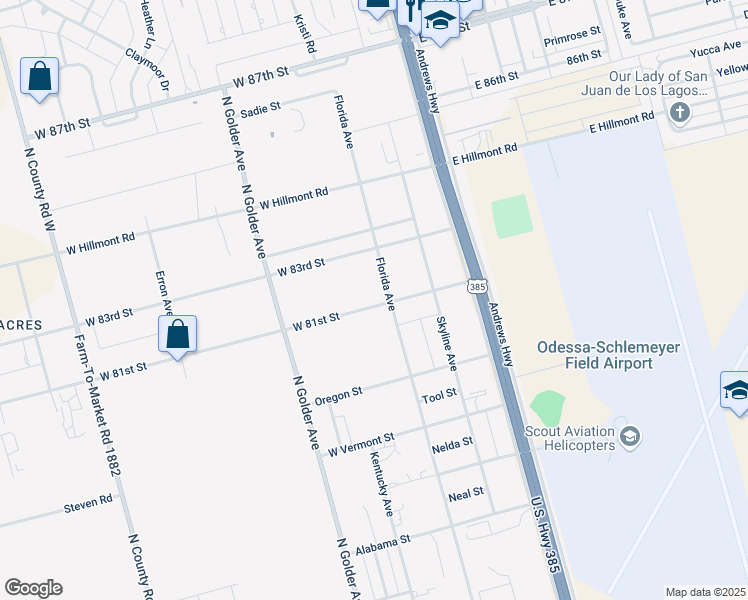 map of restaurants, bars, coffee shops, grocery stores, and more near 308 West 81st Street in Odessa