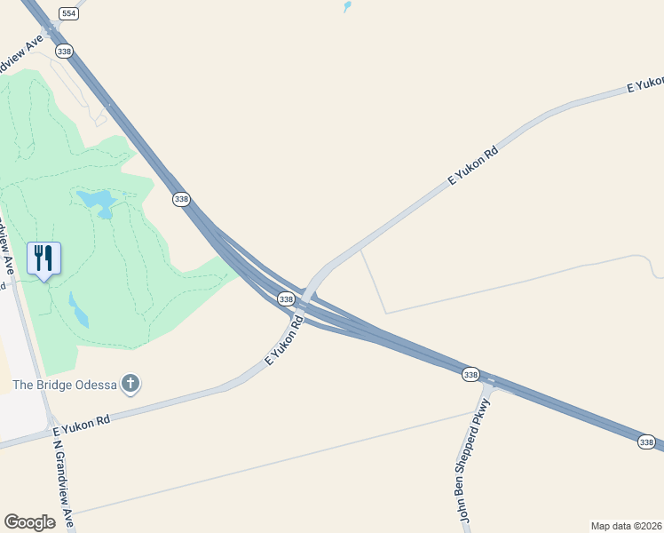 map of restaurants, bars, coffee shops, grocery stores, and more near East Yukon Road in Odessa