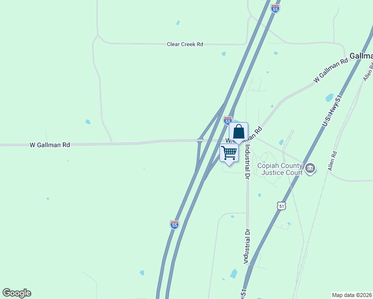 map of restaurants, bars, coffee shops, grocery stores, and more near 2050 West Gallman Road in Hazlehurst