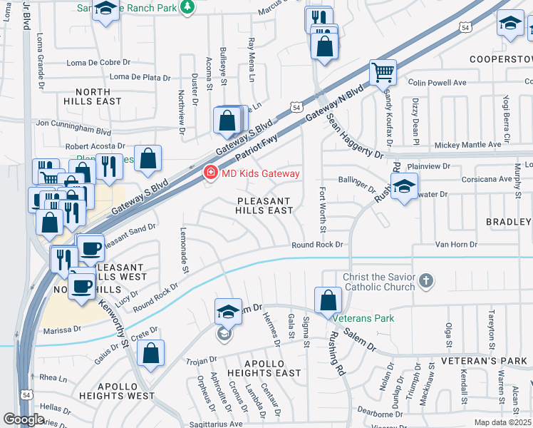 map of restaurants, bars, coffee shops, grocery stores, and more near 10739 Pearl Sands Drive in El Paso