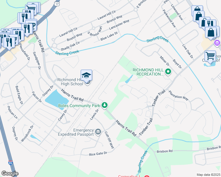 map of restaurants, bars, coffee shops, grocery stores, and more near 141 Brisbon Hall Drive in Richmond Hill