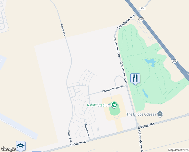 map of restaurants, bars, coffee shops, grocery stores, and more near 7624 Tobosa Avenue in Odessa