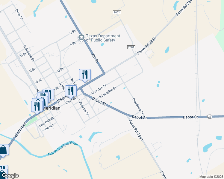 map of restaurants, bars, coffee shops, grocery stores, and more near 635 East Live Oak in Meridian