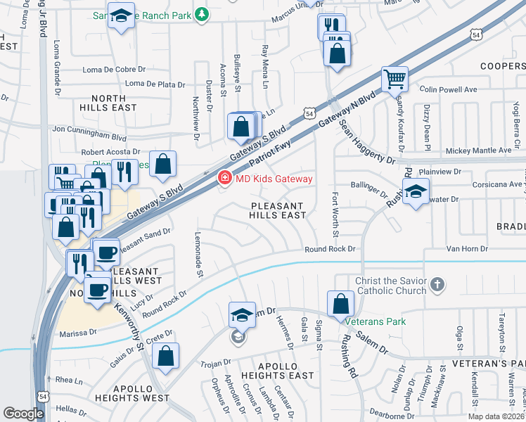 map of restaurants, bars, coffee shops, grocery stores, and more near 10805 Coral Sands Drive in El Paso