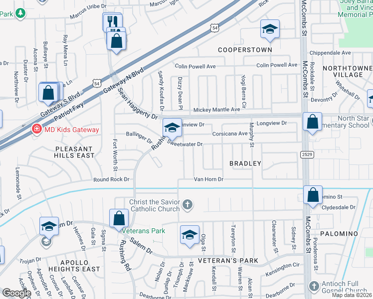 map of restaurants, bars, coffee shops, grocery stores, and more near 10748 Georgetown Street in El Paso