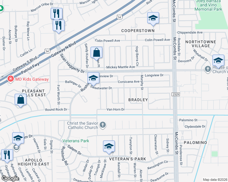 map of restaurants, bars, coffee shops, grocery stores, and more near 10772 Eagle Pass Lane in El Paso