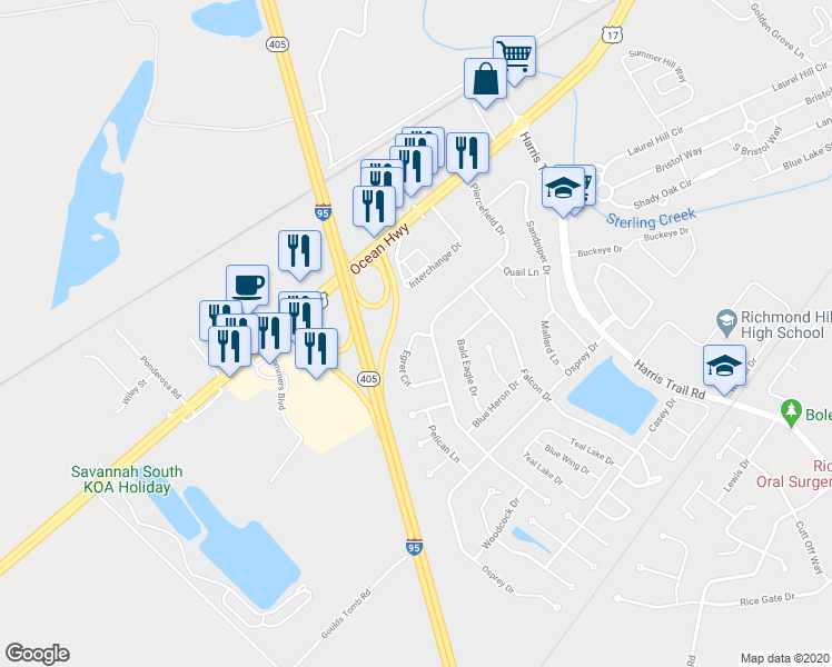 map of restaurants, bars, coffee shops, grocery stores, and more near 40 Egret Circle in Richmond Hill