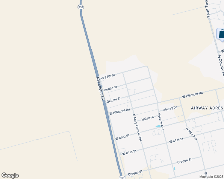 map of restaurants, bars, coffee shops, grocery stores, and more near 2625 Apollo Street in Odessa