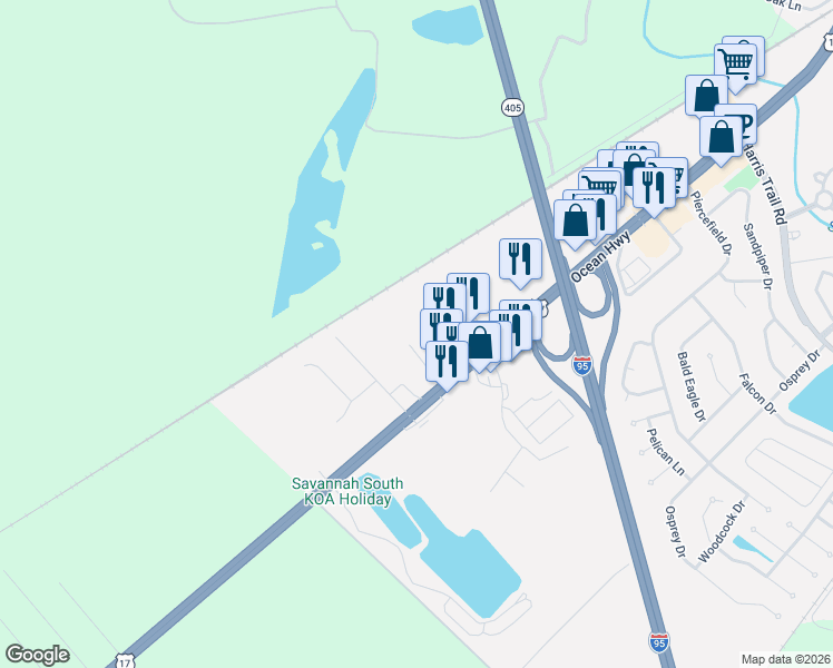 map of restaurants, bars, coffee shops, grocery stores, and more near 4564 U.S. 17 in Richmond Hill