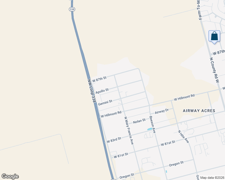 map of restaurants, bars, coffee shops, grocery stores, and more near 2609 Apollo Street in Odessa