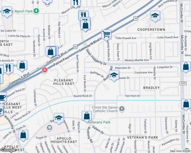 map of restaurants, bars, coffee shops, grocery stores, and more near 5123 Temple Court in El Paso
