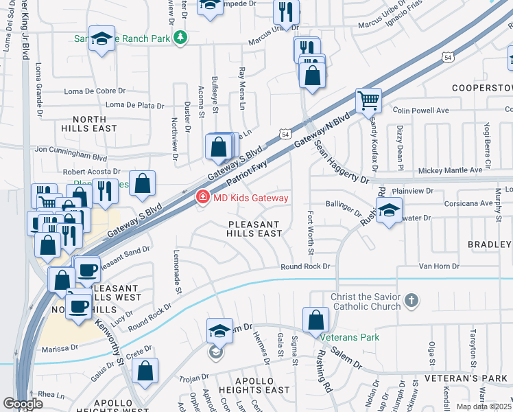 map of restaurants, bars, coffee shops, grocery stores, and more near 10863 Golden Sands Drive in El Paso