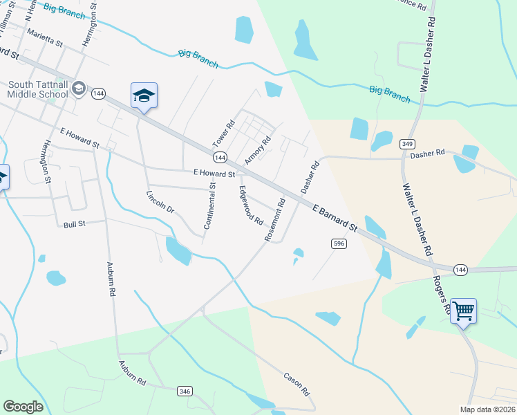 map of restaurants, bars, coffee shops, grocery stores, and more near 108 Ridgeway Street in Glennville