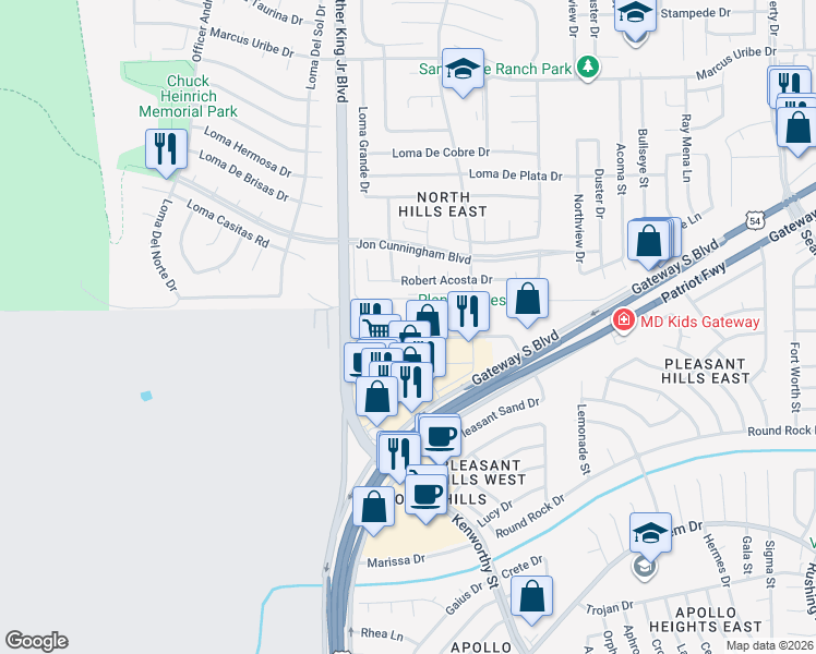 map of restaurants, bars, coffee shops, grocery stores, and more near 41 loma Del Sur Drive in El Paso