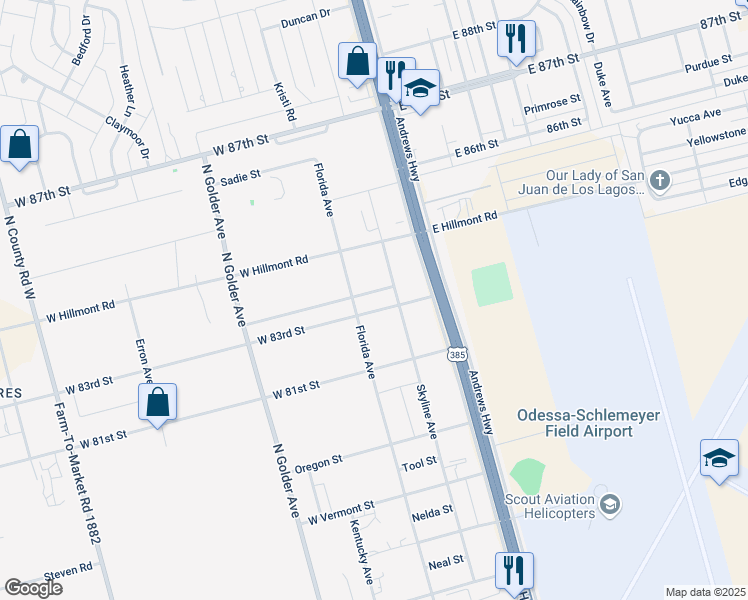 map of restaurants, bars, coffee shops, grocery stores, and more near 210 West 83rd Street in Odessa