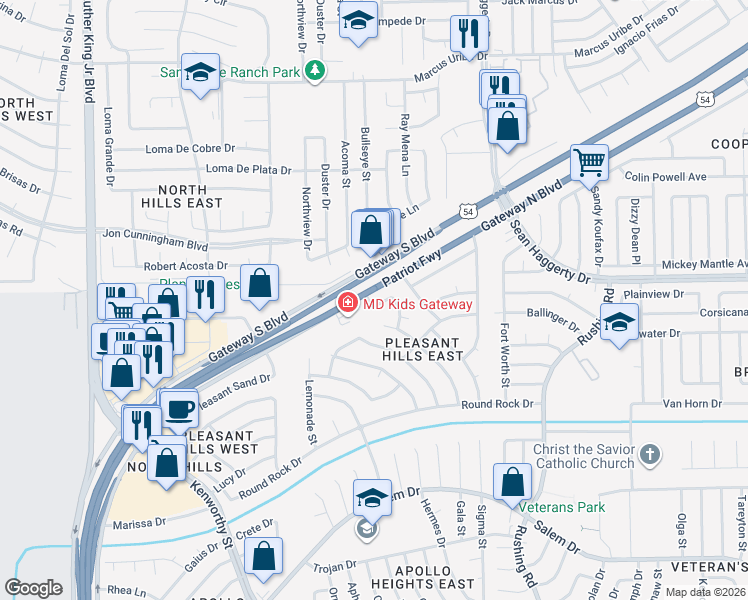 map of restaurants, bars, coffee shops, grocery stores, and more near 4977 Black Sands Lane in El Paso