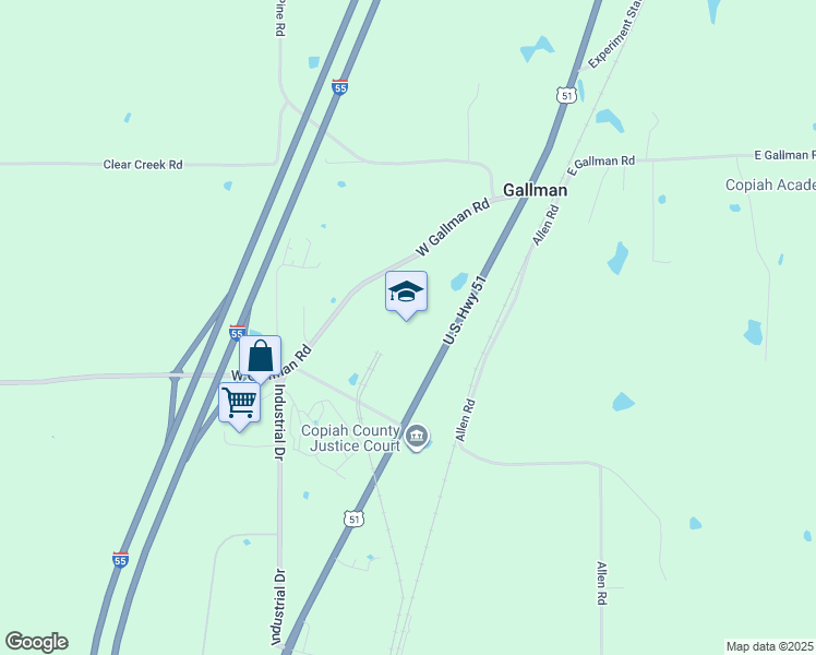 map of restaurants, bars, coffee shops, grocery stores, and more near in Gallman