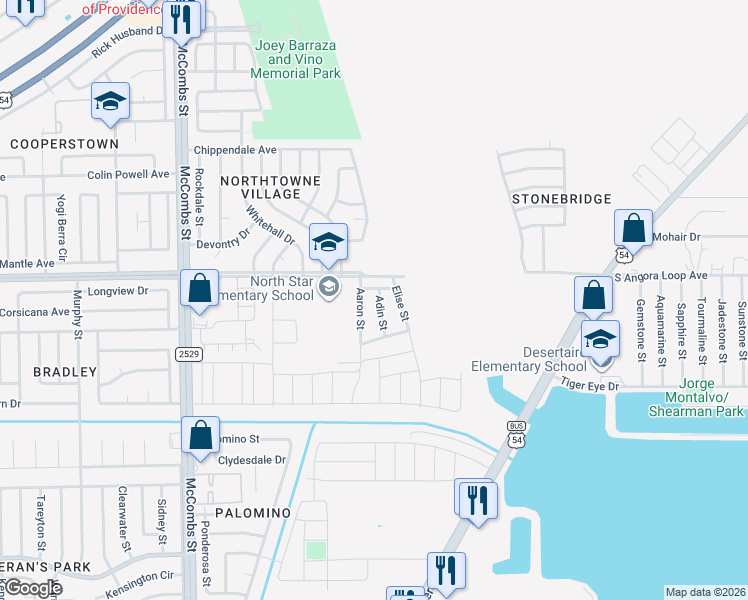 map of restaurants, bars, coffee shops, grocery stores, and more near 10823 Adin Street in El Paso