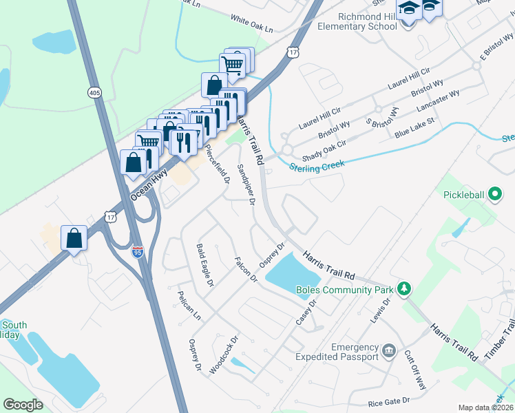 map of restaurants, bars, coffee shops, grocery stores, and more near 357 Sandpiper Road in Richmond Hill