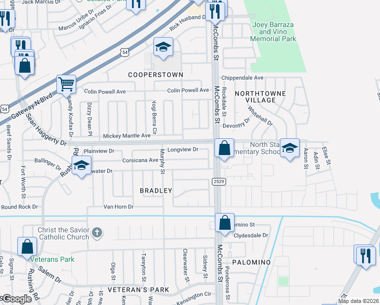 map of restaurants, bars, coffee shops, grocery stores, and more near 5736 Longview Drive in El Paso