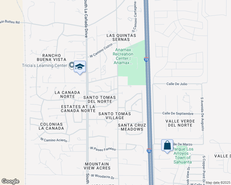 map of restaurants, bars, coffee shops, grocery stores, and more near 17732 South Camino De Las Quintas in Sahuarita