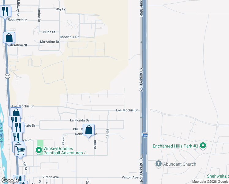 map of restaurants, bars, coffee shops, grocery stores, and more near 817 Gold Beach Drive in Canutillo
