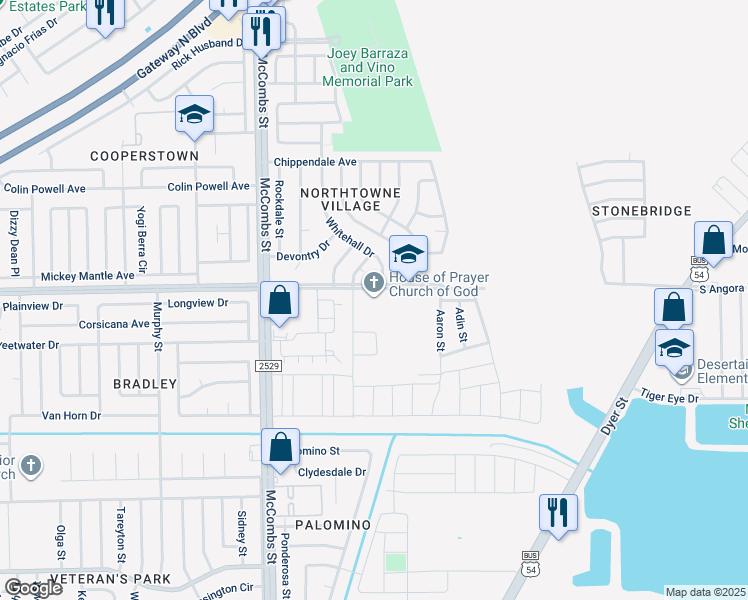 map of restaurants, bars, coffee shops, grocery stores, and more near 5940 Sean Haggerty Drive in El Paso