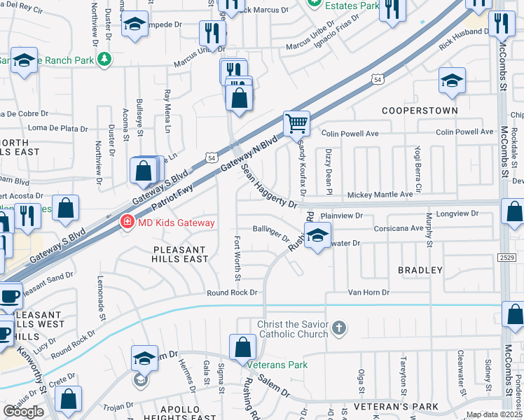 map of restaurants, bars, coffee shops, grocery stores, and more near 5128 Sweetwater Drive in El Paso