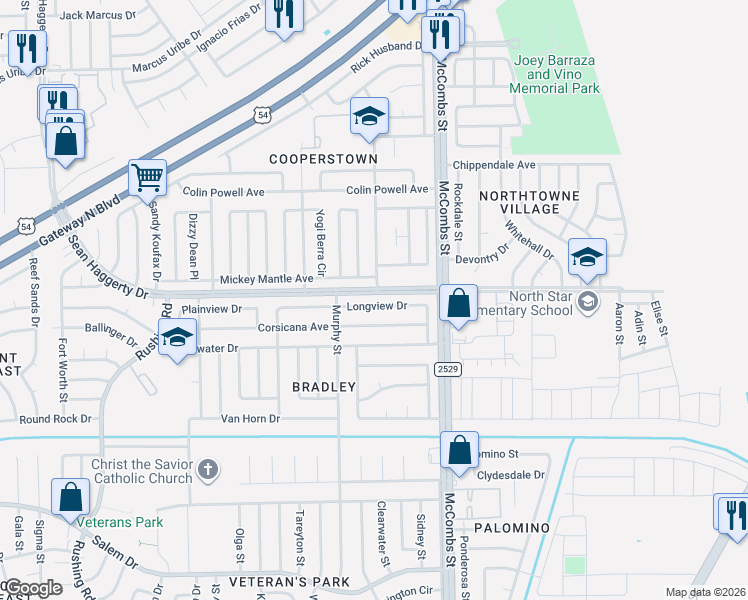 map of restaurants, bars, coffee shops, grocery stores, and more near 5736 Longview Drive in El Paso