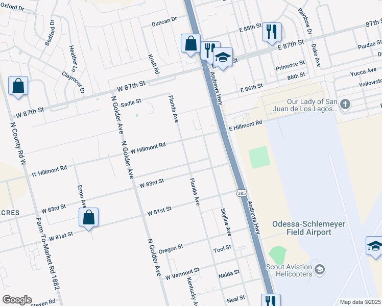 map of restaurants, bars, coffee shops, grocery stores, and more near 210 West 83rd Street in Odessa