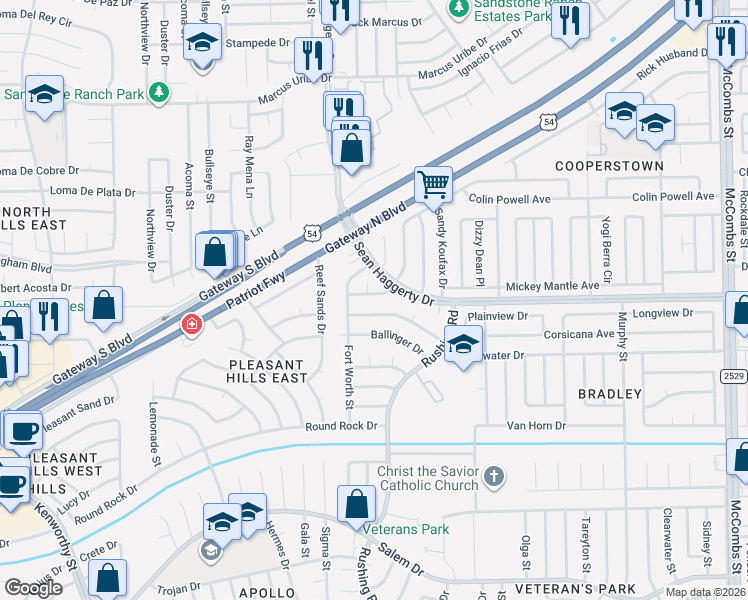 map of restaurants, bars, coffee shops, grocery stores, and more near 5201 Roger Maris Drive in El Paso