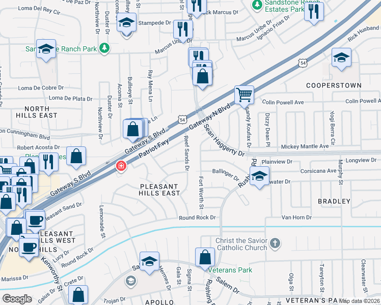 map of restaurants, bars, coffee shops, grocery stores, and more near 10908 Reef Sands Drive in El Paso